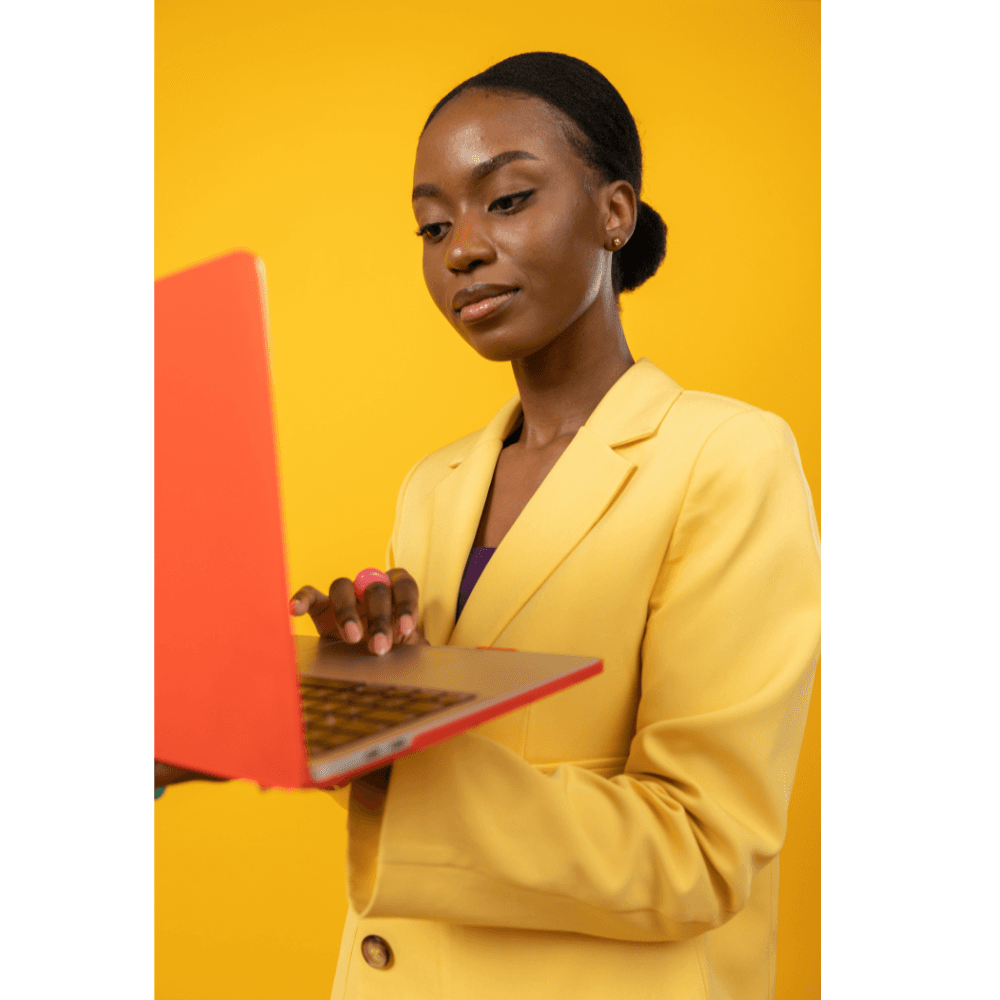 Language instructor with laptop